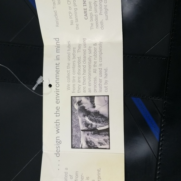 PASSCHAL RECYCLED LEATHER BRIEFCASE IN BLACK WITH BLUE STRIPE - Picture 8 of 8